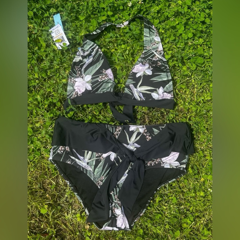 NWT | Antonio Melani | Floral Bikini Set with Black and Green Accents